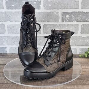 Daisy Fuentes Boots Lace Up‎  Lug Sole  Ankle Booties Monogram Bling Accent 5.5M